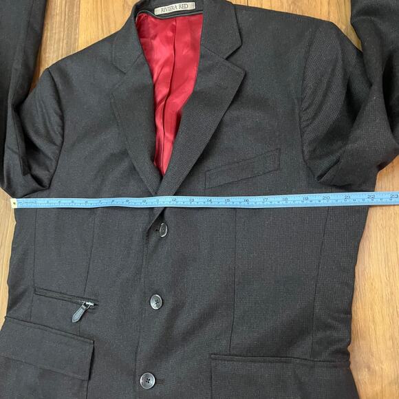 Riviera Red Blazer Size 42R Elbow Patches Wool Houndstooth Boston - Picture 9 of 11